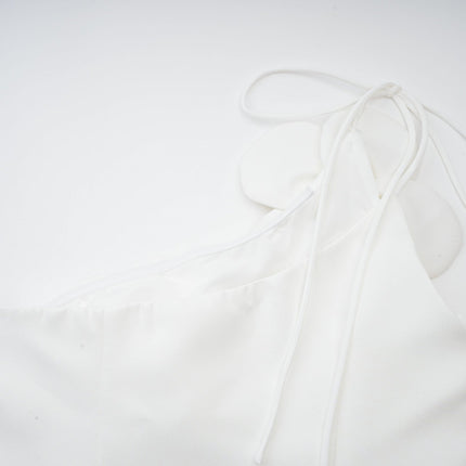 Mariarosa White Mini Dress with Faux-Flower Detailing Polyester Fiber
