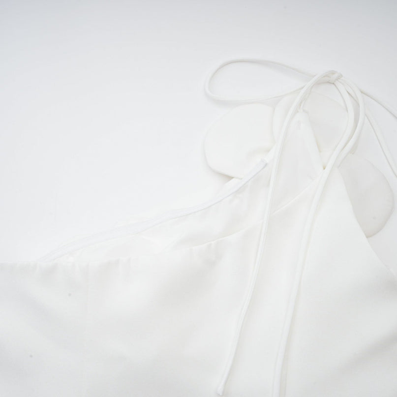 Mariarosa White Mini Dress with Faux-Flower Detailing Polyester Fiber