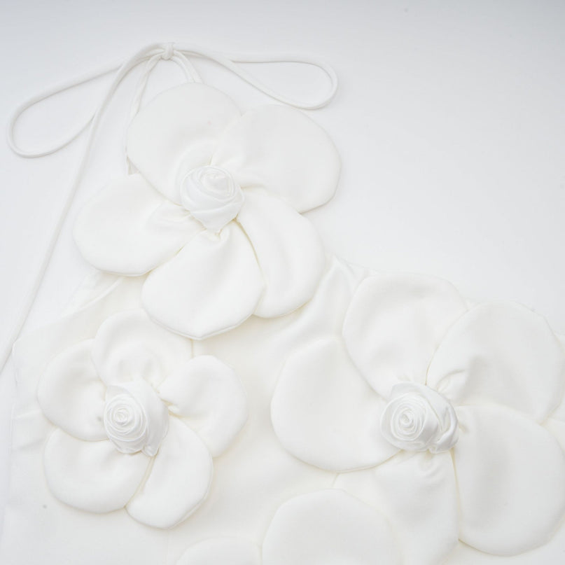 Mariarosa White Mini Dress with Faux-Flower Detailing Polyester Fiber