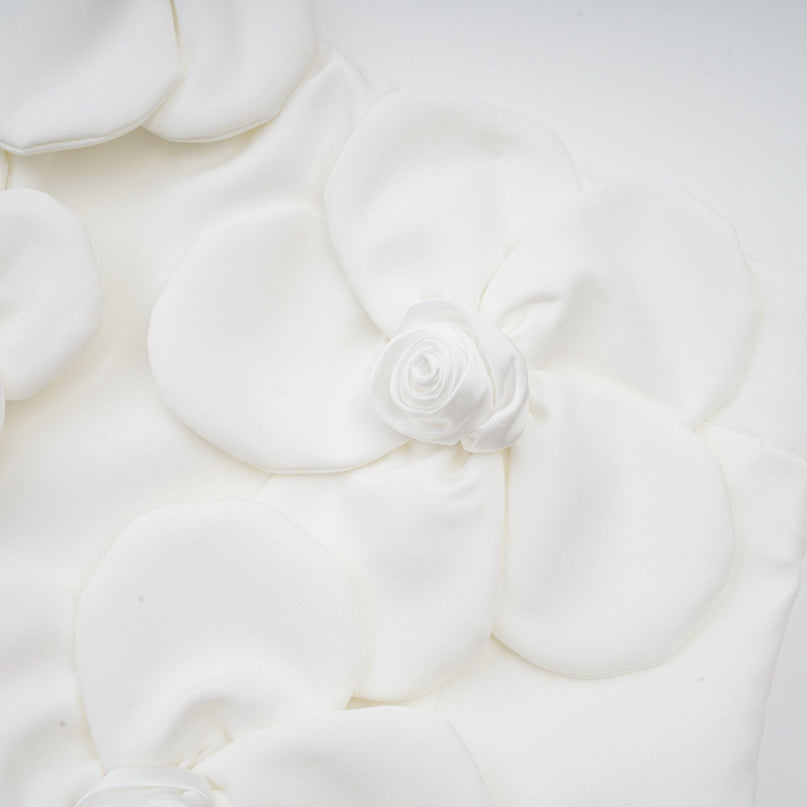 Mariarosa White Mini Dress with Faux-Flower Detailing and Tie Fastening