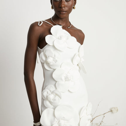 Mariarosa White Mini Dress Mariarosa Polyester Fiber Faux-Flower Detailing