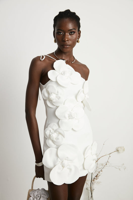Mariarosa White Mini Dress Mariarosa Polyester Fiber Faux-Flower Detailing