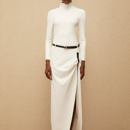 Mariavittoria Maxi Dress White Open Back Gathered Fitted