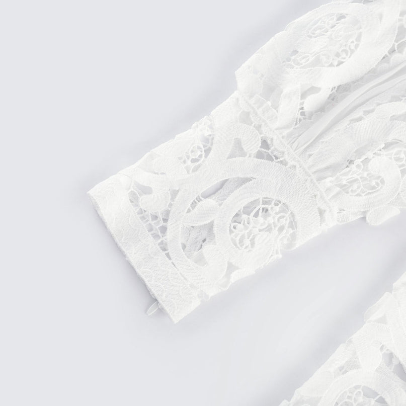 Marie lacefloral embellished shirt  skirt matching set