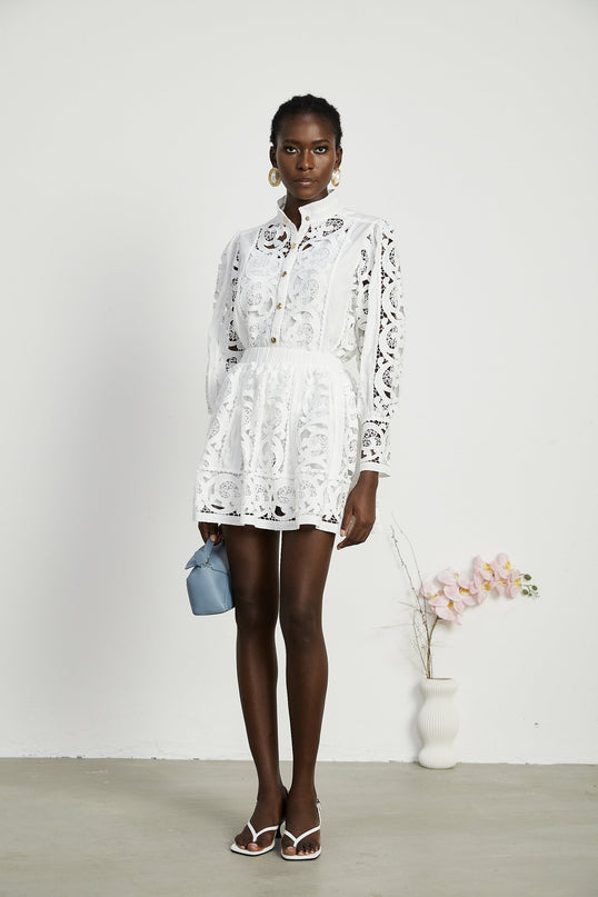 Marie lacefloral embellished shirt  skirt matching set