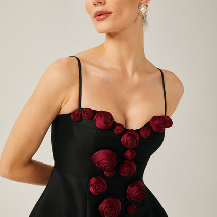 Marina Black Floral Applique Bustier Mini Dress