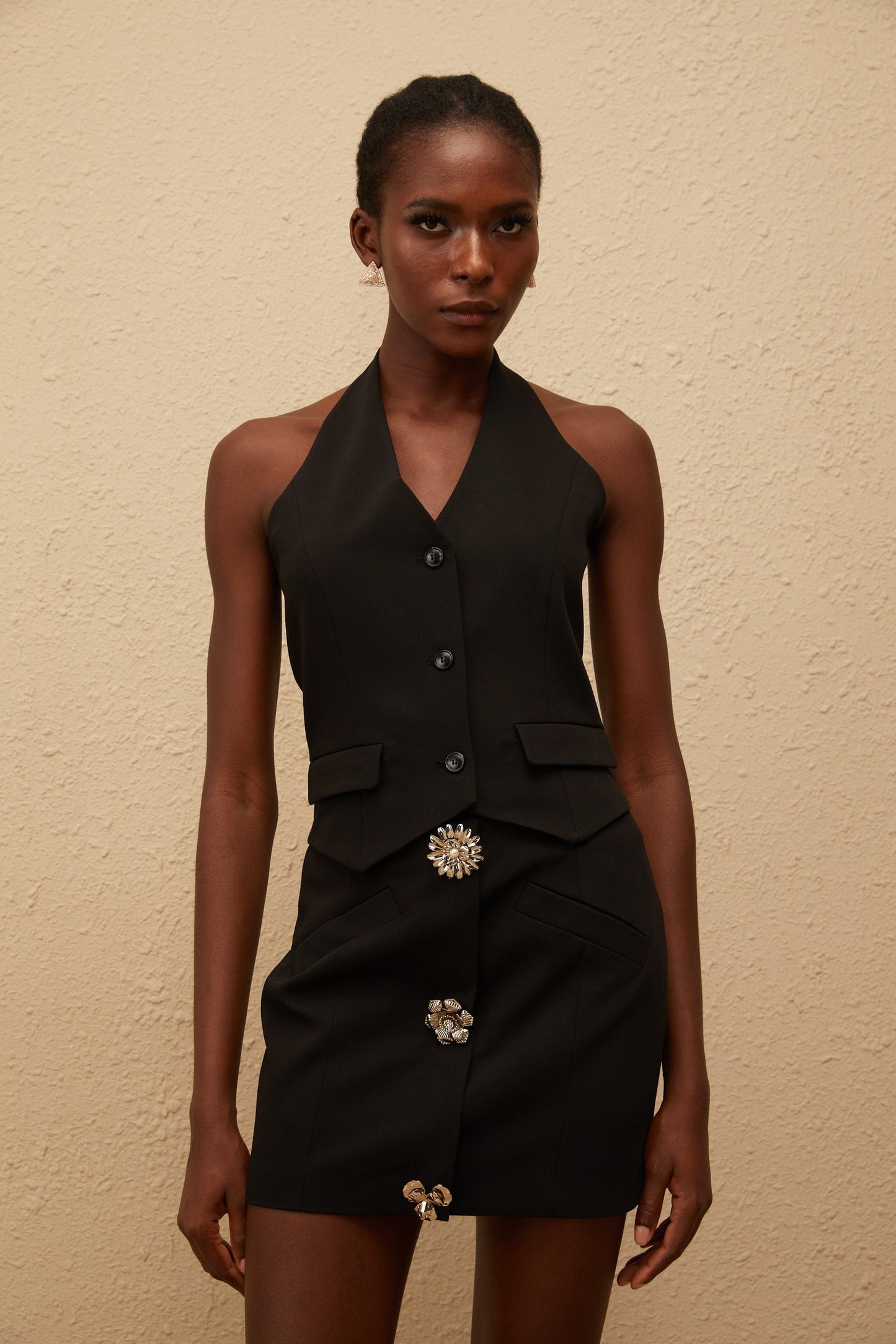 Marina Black Floral Appliqué Skirt