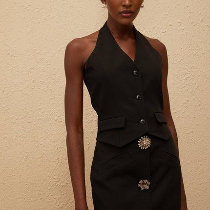 Marina Black Floral Appliqué Skirt