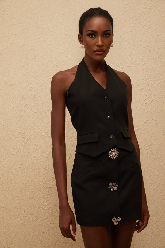 Marina Black Floral Appliqué Skirt
