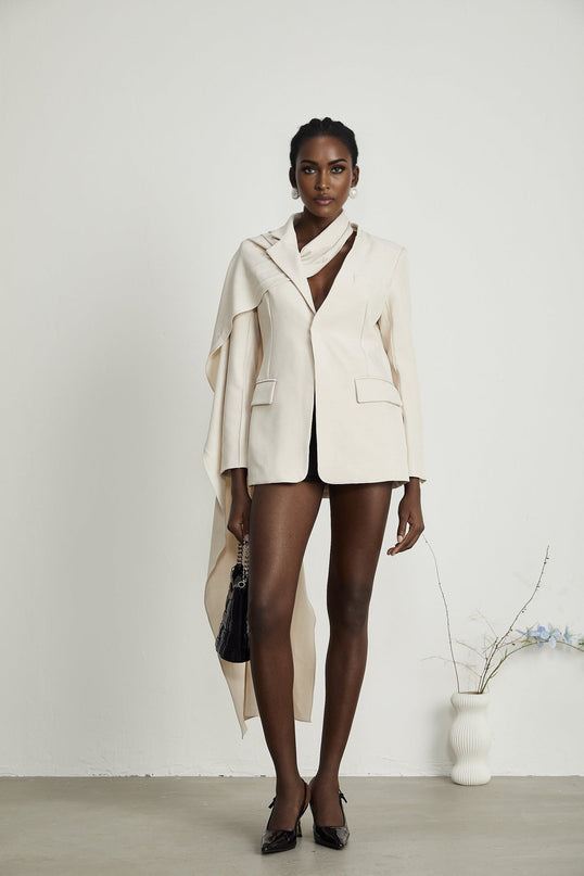 Marina Classic Jacket Neutrals Cotton Scarf Detailing