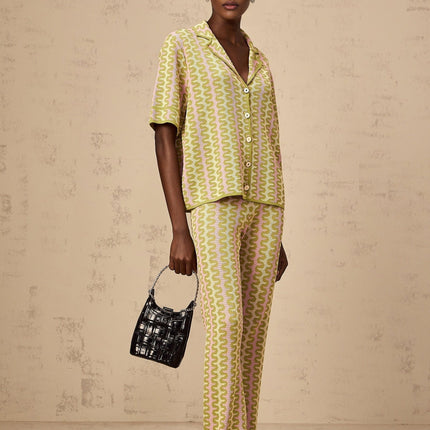 Marina Green Pink Knit Set Shirt Trousers