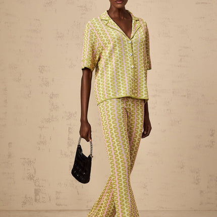 Marina Green Pink Knit Set Shirt Trousers