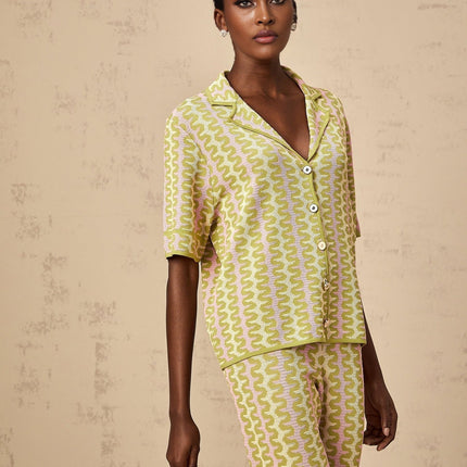 Marina Green Pink Knit Set Shirt Trousers