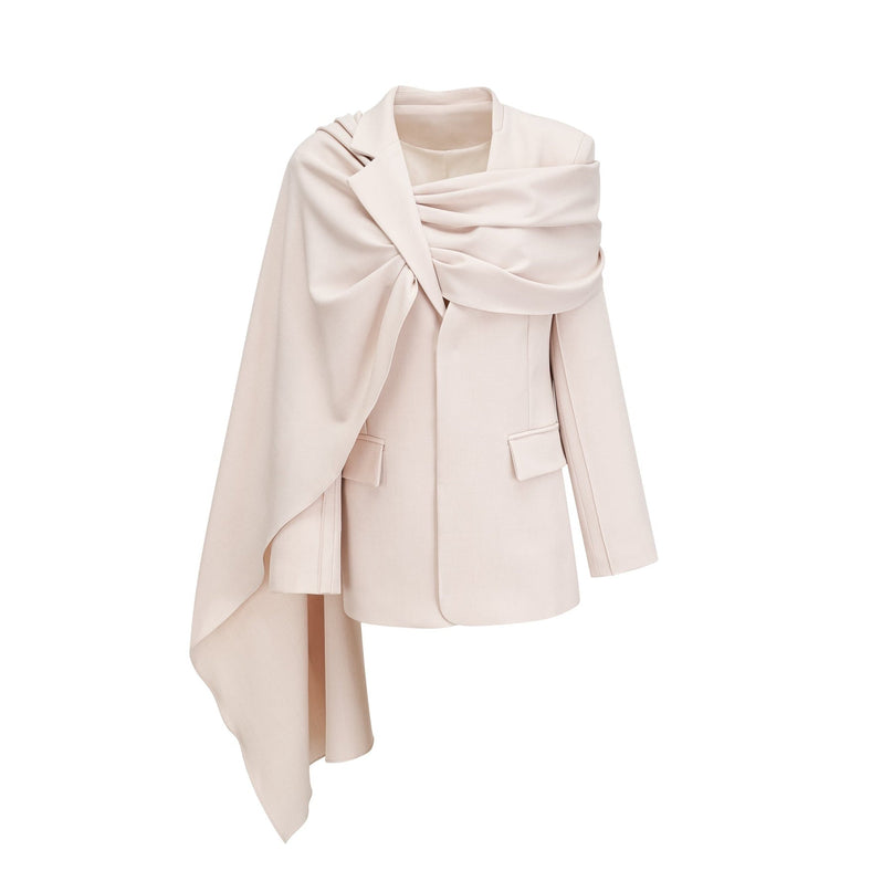 Marina Neutrals Classic Jacket 100% Cotton Scarf Detailing Draped Design Straight Hem Concealed Button Fastening