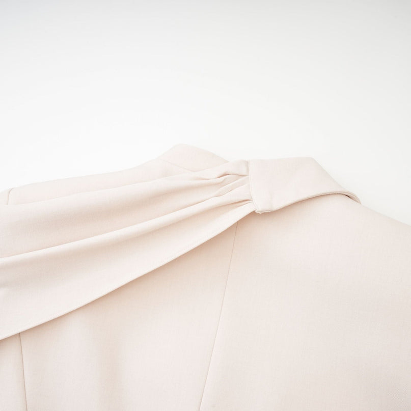 Marina Neutrals Classic Jacket 100% Cotton Scarf Detailing Draped Design Straight Hem Concealed Button Fastening