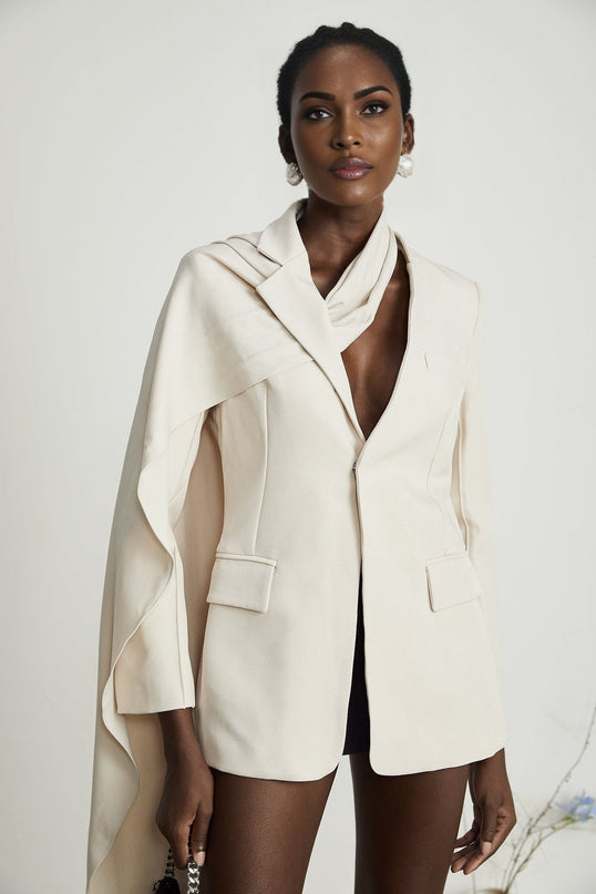 Marina Neutrals Cotton Jacket with Scarf Detailing