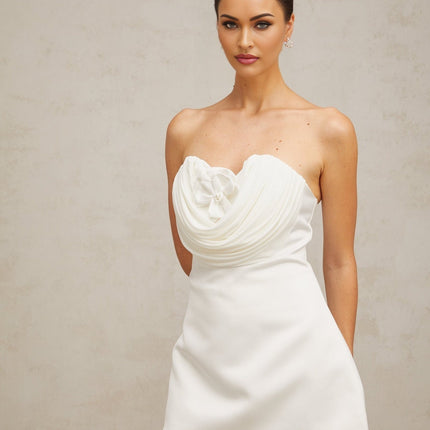 Marina White Floral Appliqué Off-Shoulder Mini Dress