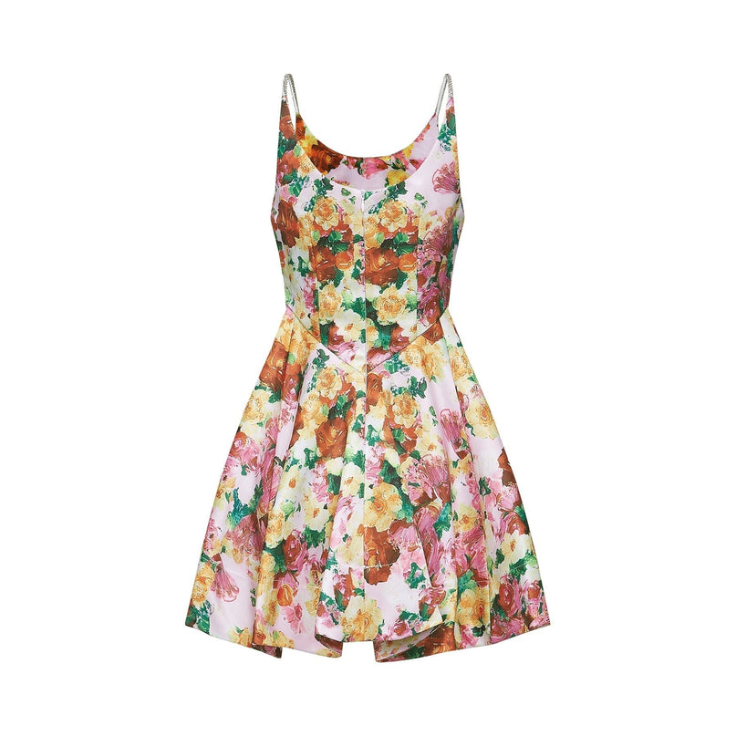Marina White Floral Mini Dress Square Neckline Spaghetti Straps A-Line Skirt Rear Zip Fastening Polyester Spandex Modern Muse Sophisticated Elegant Graceful Comfortable