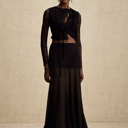 Mariolina Black Lace Embossed Crop Top