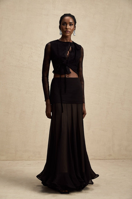 Mariolina Black Lace Embossed Crop Top