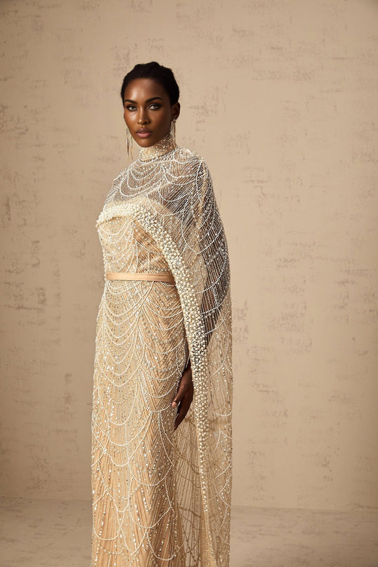 Mariolina Champagne Cape Gown