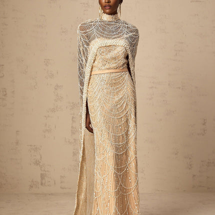 Mariolina Champagne Cape Gown