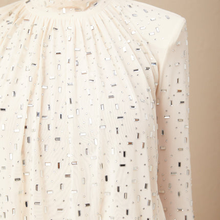 Mariolina Champagne Crystal Embellished Pleated Blouse
