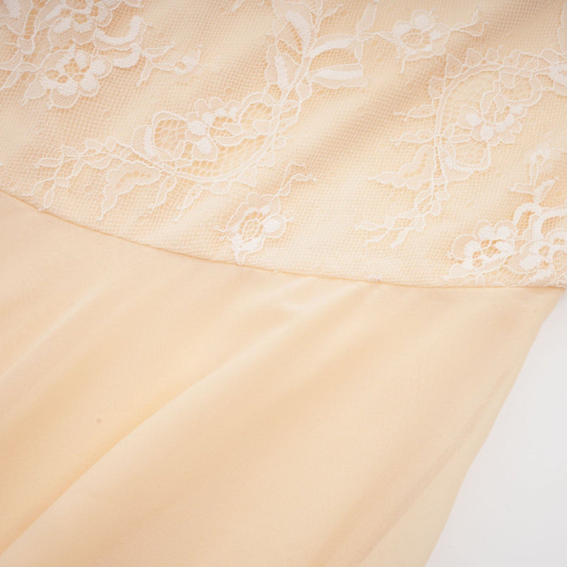 Mariolina Neutrals Sleeveless Midi Dress chiffon bustier lace detailing asymmetric hem rear zip fastening special occasions luxury style