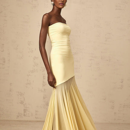 Marisa Yellow Maxi Dress Pleated Tulle Off-Shoulder Elegant Sophisticated Chic Floor-Length