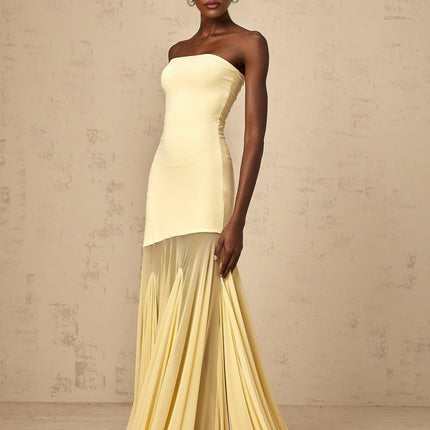 Marisa Yellow Maxi Dress Pleated Tulle Off-Shoulder Elegant Floor-Length Gown