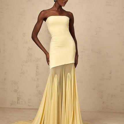 Marisa Yellow Tulle Off-Shoulder Maxi Dress