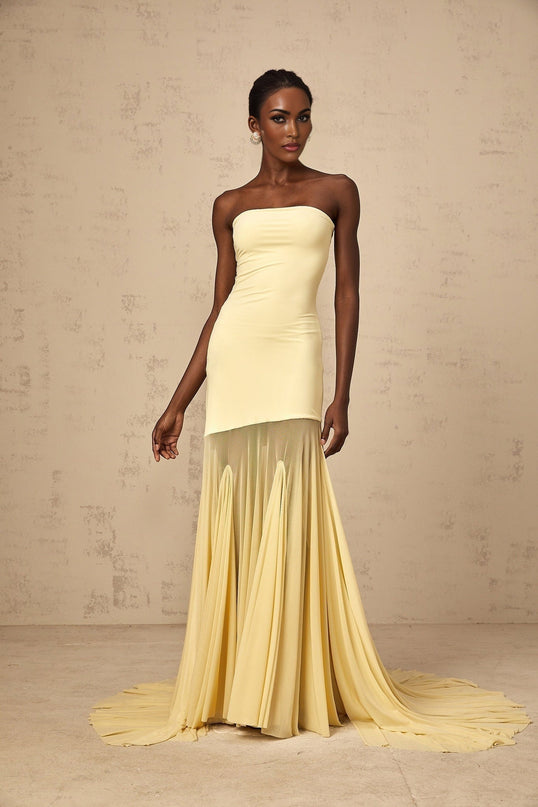 Marisa Yellow Tulle Off-Shoulder Maxi Dress