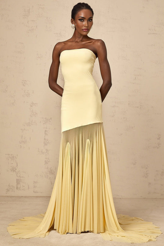 Marisa Yellow Tulle Pleated Maxi Dress