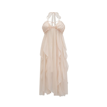 Mariuccia Halter Neck A-line Midi Dress in Neutrals