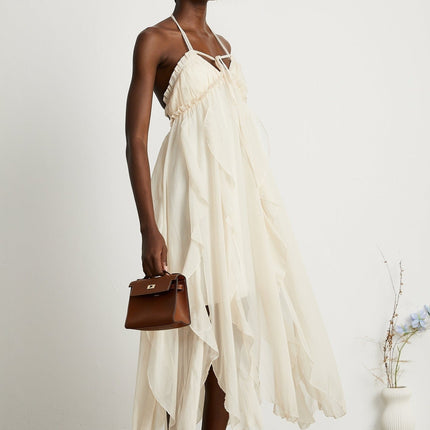Mariuccia Neutrals Halter Neck A-line Midi Dress 67% Polyester 33% Cotton