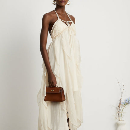 Mariuccia Neutrals Halter Neck A-line Midi Dress Polyester Cotton