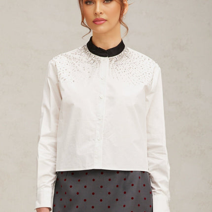Mariuccia White Crystal Embellished Blocked Shirt