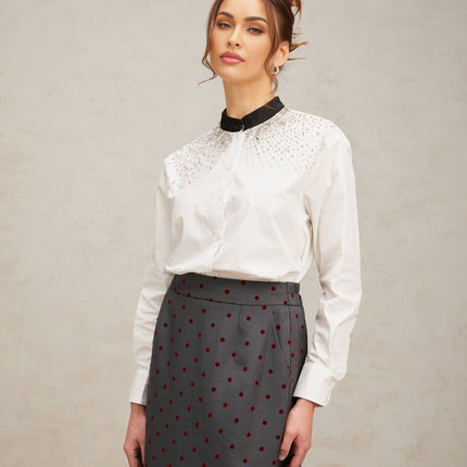 Mariuccia White Crystal Embellished Blocked Shirt