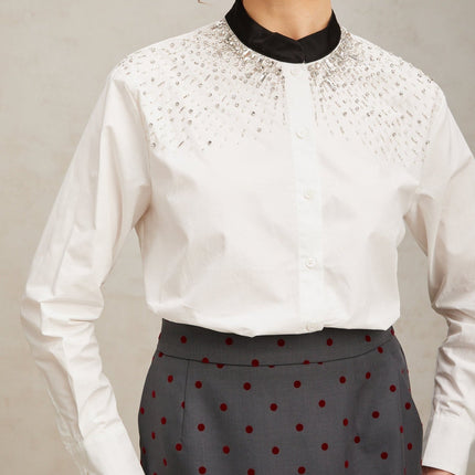 Mariuccia White Crystal Embellished Blocked Shirt