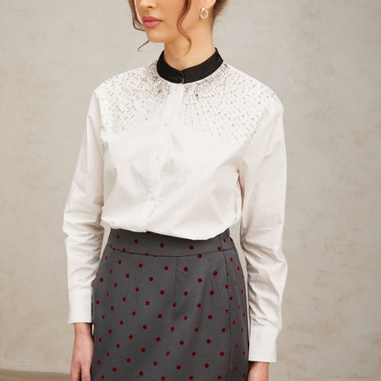 Mariuccia White Crystal Embellished Blocked Shirt