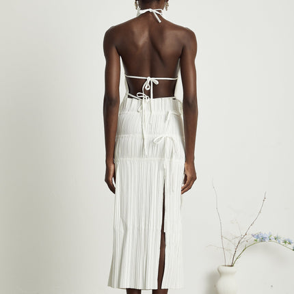 Mariuccia White Pleated Skirt and Top Set