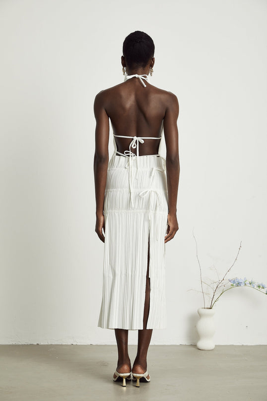 Mariuccia White Pleated Skirt and Top Set