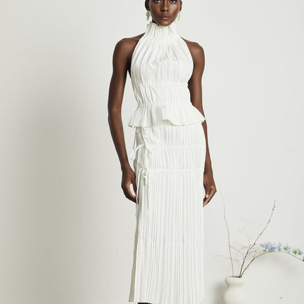 Mariuccia White Pleated Skirt Top Set
