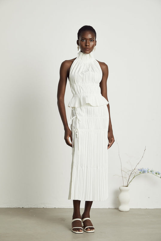 Mariuccia White Pleated Skirt Top Set