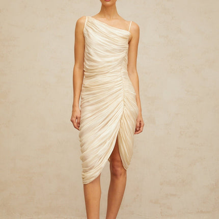 Marley Yellow Glossy Ruched Midi Dress
