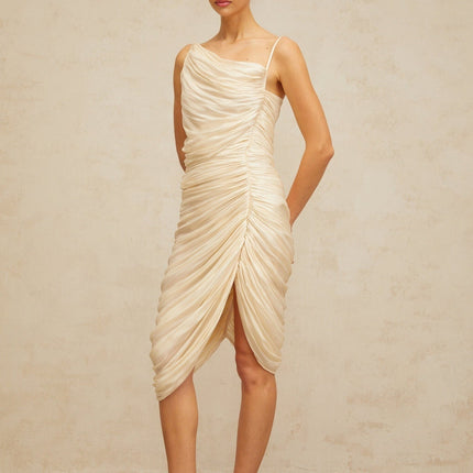 Marley Yellow Glossy Ruched Midi Dress