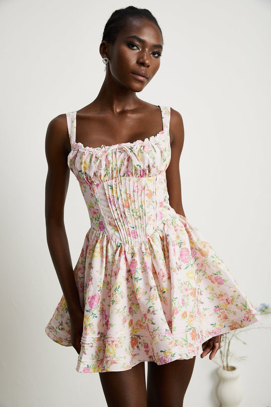 Marta Pink Floral Corset Mini Dress