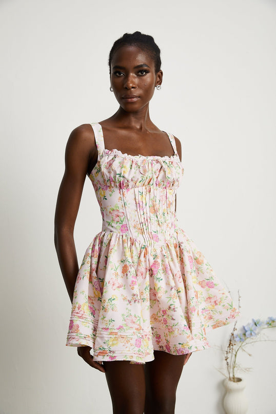 Marta Pink Floral Corset Mini Dress