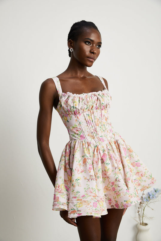 Marta Pink Floral Corset Mini Dress