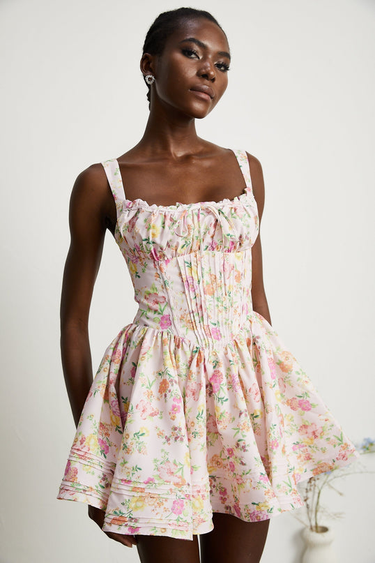 Marta Pink Floral Corset Mini Dress